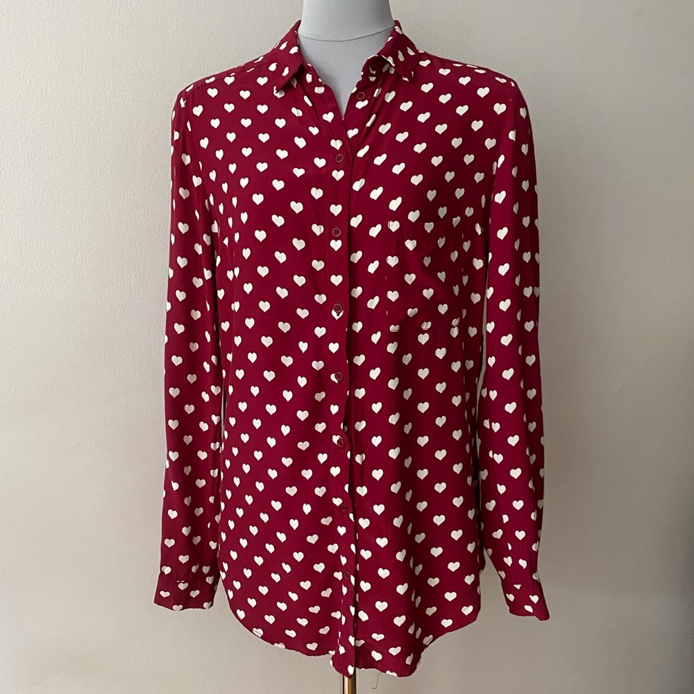Topshop Heart Print Long Sleeve Blouse